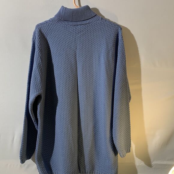 Baxter Wells Blue Cable Knit Turtleneck Sweater Womens Size XL Vintage - Picture 4 of 5